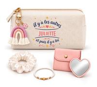 Coffret Trousse à Maquillage Les Autres Juliette et Toi | Trousse Coton, Miroir de Poche Cœur, Bracelet, Chouchou Satin, Porte-Clés | 5 Pièces | Cadeau Femme Anniversaire Fête Noël Original
