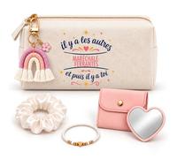 Coffret Trousse à Maquillage Les Autres Maréchale Ferrantes et Toi | Trousse Coton, Miroir de Poche Cœur, Bracelet, Chouchou Satin, Porte-Clés | 5 Pièces | Cadeau Collègue Femme Départ Retraite