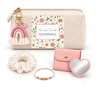 Coffret Trousse à Maquillage Maréchale Ferrante Exceptionnelle Fleurs | Trousse Coton, Miroir de Poche Cœur, Bracelet, Chouchou Satin, Porte-Clés | 5 Pièces | Cadeau Collègue Femme Départ Retraite