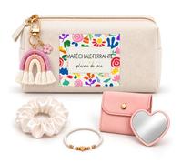 Coffret Trousse à Maquillage Maréchale Ferrante Pleine de Vie | Trousse Coton, Miroir de Poche Cœur, Bracelet, Chouchou Satin, Porte-Clés | 5 Pièces | Cadeau Collègue Femme Départ Retraite