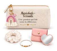 Coffret Trousse à Maquillage Maréchale Ferrante Une Passion | Trousse Coton, Miroir de Poche Cœur, Bracelet, Chouchou Satin, Porte-Clés | 5 Pièces | Cadeau Collègue Femme Départ Retraite Remerciement