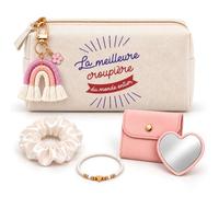 Coffret Trousse à Maquillage Meilleure Croupière du Monde | Trousse Coton, Miroir de Poche Cœur, Bracelet, Chouchou Satin, Porte-Clés | 5 Pièces | Cadeau Collègue Femme Départ Retraite Remerciement