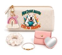Coffret Trousse à Maquillage Mon Dogue Argentin Ma Thérapie | Trousse Coton, Miroir de Poche Cœur, Bracelet, Chouchou Satin, Porte-Clés | 5 Pièces | Cadeau Femme Passionné Humour Original Anniversaire