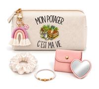 Coffret Trousse à Maquillage Mon Potager C'est ma Vie | Trousse Coton, Miroir de Poche Cœur, Bracelet, Chouchou Satin, Porte-Clés | 5 Pièces | Cadeau Femme Passionné Humour Original Anniversaire