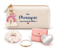 Coffret Trousse à Maquillage Monique Pas comme Les Autres | Trousse Coton, Miroir de Poche Cœur, Bracelet, Chouchou Satin, Porte-Clés | 5 Pièces | Cadeau Femme Anniversaire Fête Noël Original
