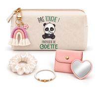 Coffret Trousse à Maquillage Pas Touche Propriété d'Odette | Trousse Coton, Miroir de Poche Cœur, Bracelet, Chouchou Satin, Porte-Clés | 5 Pièces | Cadeau Femme Anniversaire Fête Noël Original