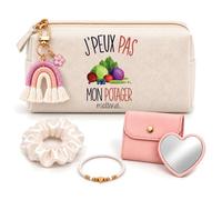 Coffret Trousse à Maquillage Passion Potager | Trousse Coton, Miroir de Poche Cœur, Bracelet, Chouchou Satin, Porte-Clés | 5 Pièces | Cadeau Femme Passionné Humour Original Anniversaire