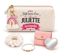 Coffret Trousse à Maquillage Petit Bazar d'une Juliette Incroyable | Trousse Coton, Miroir de Poche Cœur, Bracelet, Chouchou Satin, Porte-Clés | 5 Pièces | Cadeau Femme Anniversaire Fête Noël Original