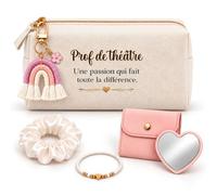Coffret Trousse à Maquillage Prof de Théâtre Une Passion | Trousse Coton, Miroir de Poche Cœur, Bracelet, Chouchou Satin, Porte-Clés | 5 Pièces | Cadeau Fin d'Année École Remerciement