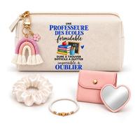 Coffret Trousse à Maquillage Professeure des Écoles Impossible à Oublier | Trousse Coton, Miroir de Poche Cœur, Bracelet, Chouchou Satin, Porte-Clés | 5 Pièces | Cadeau Fin d'Année École Remerciement