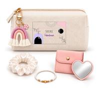 Coffret Trousse à Maquillage Skieuse Fabuleuse | Trousse Coton, Miroir de Poche Cœur, Bracelet, Chouchou Satin, Porte-Clés | 5 Pièces | Cadeau Collègue Femme Départ Retraite Remerciement