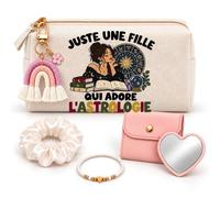 Coffret Trousse à Maquillage Une Fille Qui Adore l'Astrologie | Trousse Coton, Miroir de Poche Cœur, Bracelet, Chouchou Satin, Porte-Clés | 5 Pièces | Cadeau Femme Passionné Humour Original