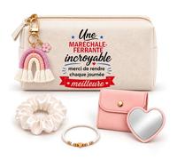Coffret Trousse à Maquillage Une Maréchale Ferrante Incroyable | Trousse Coton, Miroir de Poche Cœur, Bracelet, Chouchou Satin, Porte-Clés | 5 Pièces | Cadeau Collègue Femme Départ Retraite