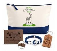 Coffret Trousse de Toilette Homme Lionel il est têtu comme Un âne mais C'est pour ça qu'on l'adore | Pochette Coton 5 L + Portefeuille Gravé, Porte-Clés, Bracelet Ancre | 4 Pièces