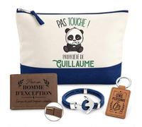 Coffret Trousse de Toilette Homme Pas Touche Propriété de Guillaume | Pochette Coton 5 L + Portefeuille Gravé, Porte-Clés, Bracelet Ancre | 4 Pièces | Cadeau Anniversaire Fête Noël Original