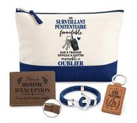 Coffret Trousse de Toilette Homme Surveillant de Prison Impossible à Oublier | Pochette Coton 5 L + Portefeuille Gravé, Porte-Clés, Bracelet Ancre | 4 Pièces | Cadeau Fin d'Année École