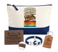Coffret Trousse de Toilette Pourquoi Je Perds au Backgammon | Pochette Coton 5 L, Portefeuille Gravé, Porte-Clés, Bracelet Ancre | 4 Pièces | Cadeau Homme Passionné Humour Original Anniversaire