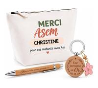 Coffret Trousse et Stylo Merci ASEM Christine pour Ces instants avec toi | Cadeau Fin d'Année Scolaire Atsem ASEM École Maternelle | Cadeau de Remerciement | 3 Pièces
