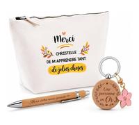 Coffret Trousse et Stylo Merci Christelle de m'apprendre Tant de Jolies Choses | Cadeau Fin d'Année Scolaire Maîtresse Nounou Atsem Assmat | Cadeau de Remerciement | 3 Pièces