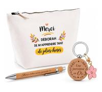 Coffret Trousse et Stylo Merci Déborah de m'apprendre Tant de Jolies Choses | Cadeau Fin d'Année Scolaire Maîtresse Nounou Atsem Assmat | Cadeau de Remerciement | 3 Pièces