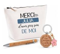 Coffret Trousse et Stylo Merci Julia d'avoir Pris Soin de Moi | Cadeau Fin d'Année Scolaire Maîtresse Nounou Atsem Assmat | Cadeau de Remerciement | 3 Pièces