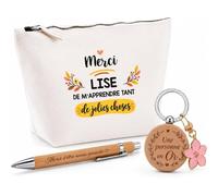 Coffret Trousse et Stylo Merci Lise de m'apprendre Tant de Jolies Choses | Cadeau Fin d'Année Scolaire Maîtresse Nounou Atsem Assmat | Cadeau de Remerciement | 3 Pièces