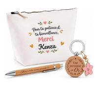 Coffret Trousse et Stylo pour ta Patience et ta bienveillance, Merci Kenza | Cadeau Fin d'Année Scolaire Maîtresse Nounou Atsem Assmat | Cadeau de Remerciement | 3 Pièces