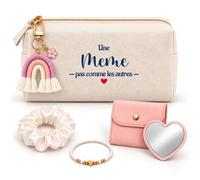 Coffret Trousse Une Meme Pas comme Les Autres | Trousse Coton, Miroir de Poche Cœur, Porte-Clés Arc-en-Ciel, Bracelet, Chouchou Satin | 5 Pièces | Cadeau Anniversaire Noël