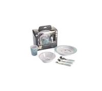 THERMOBABY Coffret Vaisselle Mélamine et Couverts Inox Enfant, Vert Céladon - Gris