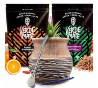 Coffret Verde Mate - 2 x 500 g de maté, mug à maté en céramique Anciento 375 ml, bombilla Mercedes, sous-verre en liège et goupillon