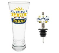 Coffret Verre à pastis avec bec verseur - La vie en Jaune - Bleu - 25 cl - 18 cm