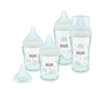 NUK Perfect Match Biberons | 0-3+ mois | 120 ml & 230 ml | Biberon nouveau né anti-colique | Verre | Indicateur de contrôle de température | Arc-en-ciel | Lot de 4