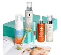 Coffret Visage Femme/Homme BIO | Illumine, Hydrate, Anti-age | Set Avec Mousse Vitamin C, Serum Vitamine C, Booster, Creme Collagene | Rouleau de Jade & Serum Cils | Kit Cadeau | AIAB, Made in Italy
