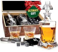 Coffret Whisky Cadeau - Verres, Carafe, Glacon Pierre Reutilisable, Dessous de Verre, Pinces à Glace, Boîte en Bois, Cartes Recettes, Sac en Velours - Service a Whisky pour Homme de Royal Reserve