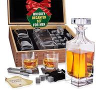 Coffret Whisky Cadeau - Verres, Carafe, Glacon Pierre Reutilisable, Dessous de Verre, Pinces à Glace, Boîte en Bois, Cartes Recettes, Sac en Velours - Service a Whisky pour Homme de Royal Reserve…