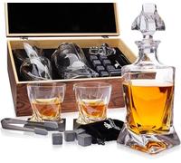 Coffret Whisky Cadeau - Verres, Carafe, Glacon Pierre Reutilisable, Dessous de Verre, Pinces à Glace, Boîte en Bois, Cartes Recettes, Sac en Velours - Service a Whisky pour Homme de Royal Reserve