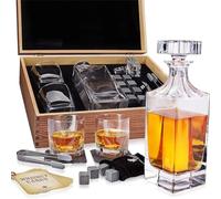 Coffret Whisky Cadeau - Verres, Carafe, Glacon Pierre Reutilisable, Dessous de Verre, Pinces à Glace, Boîte en Bois, Cartes Recettes, Sac en Velours - Service a Whisky pour Homme de Royal Reserve…