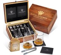 Coffret Whisky Cadeau - Verres, Glacon Pierre Reutilisable, Dessous de Verre, Pinces à Glace, Boîte en Bois, Cartes Recettes, Sac en Velours - Service a Whisky pour Homme de Royal Reserve