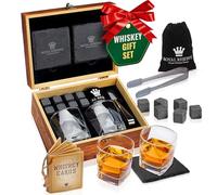 Coffret Whisky Cadeau - Verres, Glacon Pierre Reutilisable, Dessous de Verre, Pinces à Glace, Boîte en Bois, Cartes Recettes, Sac en Velours - Service a Whisky pour Homme de Royal Reserve