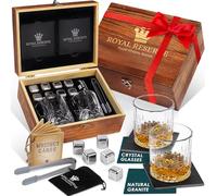 Coffret Whisky Cadeau - Verres, Glacon Pierre Reutilisable, Dessous de Verre, Pinces à Glace, Boîte en Bois, Cartes Recettes, Sac en Velours - Service a Whisky pour Homme de Royal Reserve