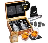 Coffret Whisky Cadeau - Verres, Glacon Pierre Reutilisable, Dessous de Verre, Pinces à Glace, Boîte en Bois, Cartes Recettes, Sac en Velours - Service a Whisky pour Homme de Royal Reserve