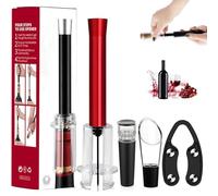 Coffret Wino on the Go, Ouvre-Bouteille à Pompe à Air Kit 4 En 1 Avec Coupe-Capsule, Aérateur, Verseur, Bouchon à Vide Et Manche En Alliage D'aluminium Pour Votre Bar Domicile(Red)