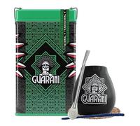 Coffret Yerba Mate Guarani Elaborada con Palo 500 g - Yerbera + Calebasse Céramique Noire 350 ml + Bombilla + Sous-verre en Liège + Brosse de Nettoyage