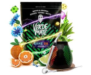 Coffret Yerba Mate pour Gamers - Verde Mate Green Game On, Calebasse céramique Samba, Bombilla Bomba, Sous-verre en liège
