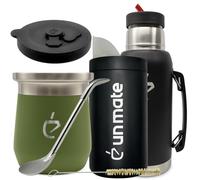 Coffret Yerba Maté Un Mate Kit complet Thermolid DualFlow PRO Forest Green - bouteille isotherme 1000 ml, Tasse Isotherme 230 ml, Bombilla, Boîte Yerba 250 g, Brosse, Coffret Cadeau Premium (Vert)