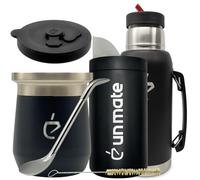 Coffret Yerba Maté Un Mate Kit complet Thermolid DualFlow PRO Obsidian Black - bouteille isotherme 1000 ml, Tasse Isotherme 230 ml, Bombilla, Boîte Yerba 250 g, Brosse, Coffret Cadeau Premium (Noir)