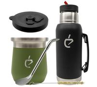 Coffret Yerba Maté Un Mate MateGo Kit Complet Thermolid DualFlow PRO Forest Green - bouteille isotherme 1000 ml, Tasse Isotherme 230 ml, Bombilla, Brosse, Coffret Cadeau Premium (vert)