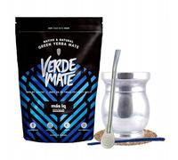 Coffret yerba mate Verde Mate Green Más IQ avec matero palo santo bombilla | Kit yerba mate Verde Mate Green Más IQ 500 g avec calebasse en bois palo santo, bombilla, brosse et sous-verre en liège