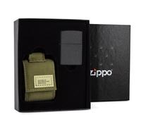 coffret zippo - briquet black crackle et etui kaki