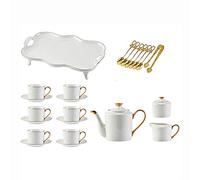 Coffrets cadeaux de thé à café en porcelaine blanche, 21 pièces, tasses céramique for adultes et for 6 personnes, théière, sucrier cuillères